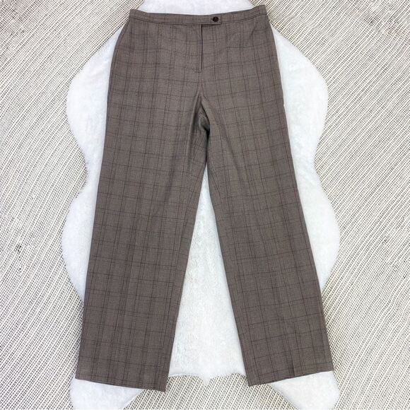 JM Collection Petite Plaid Straight Leg Dress Pants Trousers Brown Maroon 10P - Picture 1 of 9